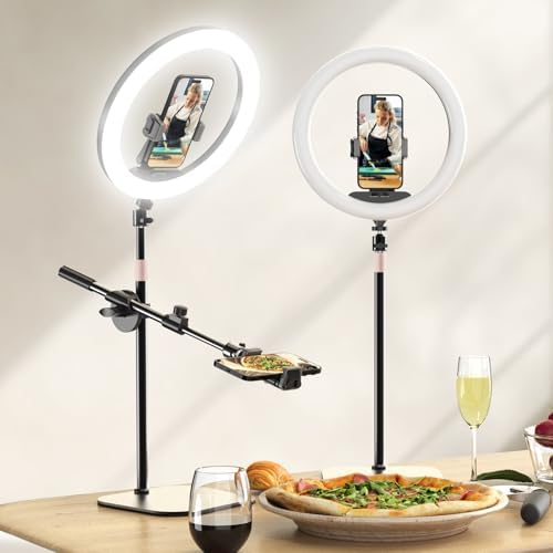 UBeesize 12" Desk Ring Light with Stand and Phone Holder, Overhead Phone Mount for Video Recording, Zoom Meeting, Live Streaming, Tiktok, YouTube,Compatible with iPhone, Android, Cameras