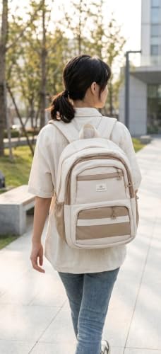 Image of YUMA Graffiti Print Backpack, White and Black, Multi-Pocket, Casual Style, for Women