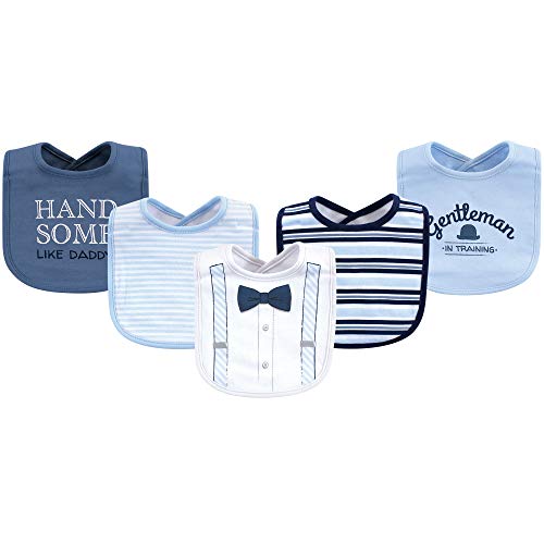 Image of Little Treasure Unisex Baby Cotton Bibs, Light Blue Suspenders, One Size