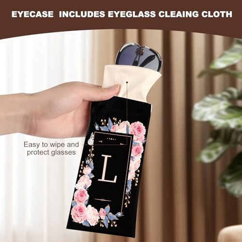 Image of Anikathy 2Pcs Initial Letter Sunglass Eyeglass Glasses Case Soft PU Leather with Cleaning Cloth Cute for Men Women Girs
