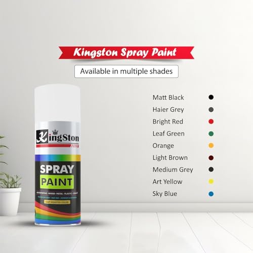 Image of Kingston Acrylic Spray Paint for Metal, Wood, Wall & Plastic, Multi-Surface DIY Paint, Quick Dry, Smooth Gloss Finish, 400ml Can, Glossy White, 1 Pc