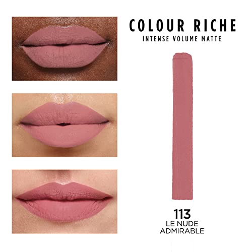 L'oreal Paris Colour Riche Intense Volume Matte Lipstick, Lip Color Infused With Hyaluronic Acid For Up To 16Hr All Day Comfort, Le Nude Admirable, 0.06 Oz #TOP1