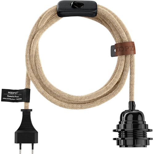 Hoopzi - Fil électrique en Tissu de 4,5M pour Éclairer Partout Chez Vous - Douille Ampoule E27 avec Interrupteur - Créez Votre Suspension Luminaire,...