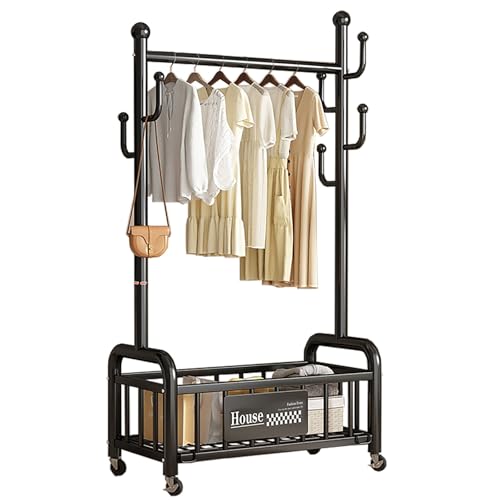 ZENSTYW Perchero Burro De Barra,Burro De Ropa Con Estante De Almacenamiento Y Ruedas,Estante De Almacenamiento Metálico Multifuncional(Black,100cm/39.4in)