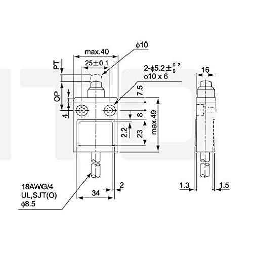 Heschen Compact Prewired Limit Switch TZ-31 Series, IP67 Waterproof, SPDT, 1NO 1NC Momentary, AC-15 5A/250VAC (TZ-3111, Plunger Type) - Image 4