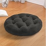 ROFIEJOX Large Floor Pillow for Adults/Kids, 22x22x4 inches Round Meditation Pillows for Sitting On Floor, Comfort Chenille Circle Floor Cushion, Memory Foam Filling for Yoga, Living Room, Dark Gray