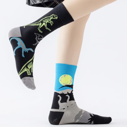Image of 2 Pairs Cartoon Animal Crew Socks Fun Cotton Mid Calf Socks for Women