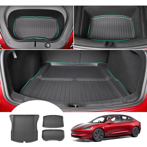 [Lot de 3] GAFAT Tesla Model 3 2024 2025 Tapis de Coffre Avant et Arrière, Model 3 Highland 2024 Tapis en TPE pour Toutes Saisons, Bord Haut, Numérisation 3D...