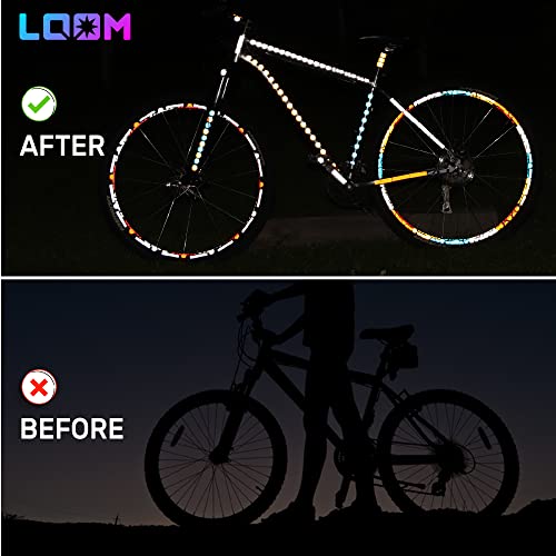 Loom Reflective Stickers Kit (67Pcs Whi-Gray)• Nighttime Safety Waterproof Self-Adhesive Decals For Helmets, Skateboard, Bike, Scooter, E-Bike, Motorcycle & Strollers • Bright Colors #TOP6