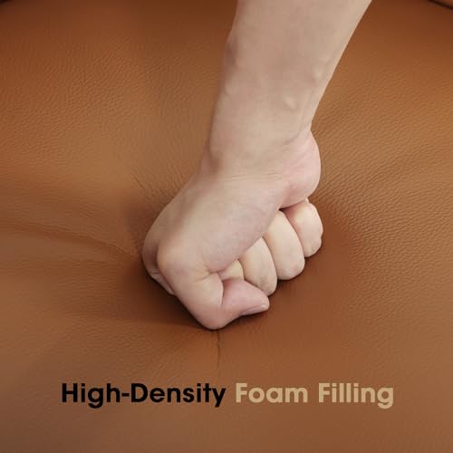 Image of 360 Swivel Leather Accent Chair, Modern Barrel Club Chair with Leather Upholstery and Sturdy Base, Comfortable Armchair for Living Room, Bedroom, Reading Nook, Brown