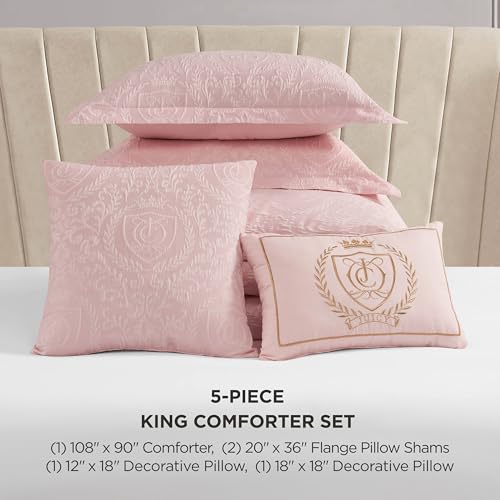 Image of Juicy Couture - Comforter Set, Dovona Design Bed Sheets, King Bedding, 5 Piece Set Includes 1 Comforter, 2 Shams and 2 Decorative Pillows, Wrinkle Resistant and Anti Pilling,Pink Blush