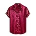 Mens Satin Button Down Shirt Silk Touch Graphic Summer Pajama Tops Lightweight Stay Home Lounge Shirts(Wine,XX-Large)