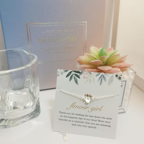 Image of Silver Plated Dainty Flower Girl Bracelet - Cute Girls Jewelry for Weddings, Bride Thank You Gifts, Birthday Presents & Party Favors for Girls