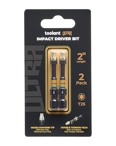 Image of toolant T25 2 inch Impact Torx Bits, 1 /4 inch Hex, S2 Steel, 2-Piece Set | Diamond-coated CNC tips grip screw heads, while strengthened magnets hold screws in tight spaces.