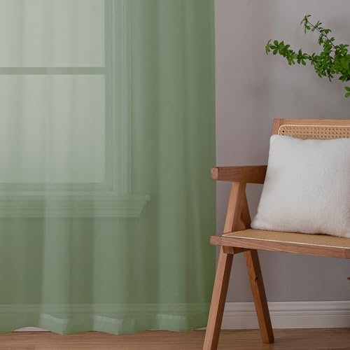 Image of OWENIE Short Sheer Curtains 30 Inches 2 Panels Set, Kitchen Tiers Light Filtering Rod Pocket Cafe Curtains for Kitchen Bathroom Small Half Window, 42 in W x 30 in L, Sage Green