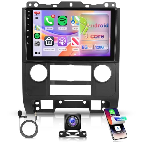KYNNT 6G+128G Car Radio for Ford Escape 2007-2012, Android Car Stereo for Escape Wireless CarPlay Android Auto, DSP-32EQ, GPS Navigation WiFi, Bluetooth 9'' Touch Screen FM Backup Camera MIC