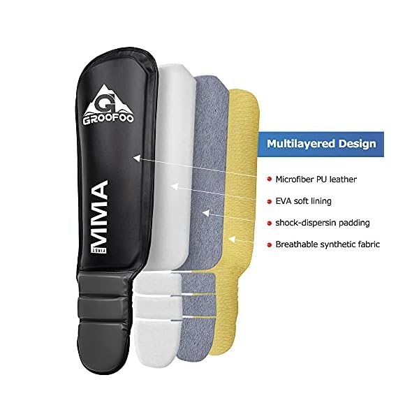 GROOFOO-Shin-Guards-Kickboxing-Leg-Instep-Protection-Pads-PU-Leather-Training-Guard-for-Kids-Adults-Boxing-Martial-Arts-MMA-Thai-Muay-Karate-Sparring-Black GROOFOO Muay Thai Shin Guards Kickboxing, Leg Instep Protection Pads PU Leather Training Guard for Kids Adults Boxing Martial Arts MMA Thai Muay Karate Sparring Black