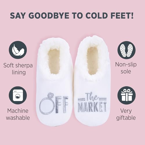 Image of Snoozies Bride Slipper Socks for Women with Soft Sherpa Lining Cute Bridal Wedding Day Slippers, Fun Bride-to-Be Gifts & Bridesmaid Gift