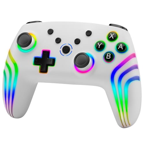 NITHO NEXUS Mando Inalámbrico para PC, Switch, Windows, iOS y Android, Gamepad con Sensor de 6 Ejes, Luces LED RGB, Gatillos Hall Effect, Turbo, Vibración, Joysticks para Switch OLED/Lite - Blanco