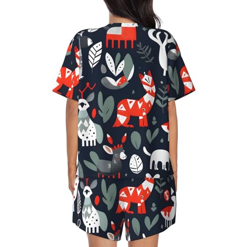 Pijama de manga corta para mujer que evita el calor con estampado de animales escandinavos 2