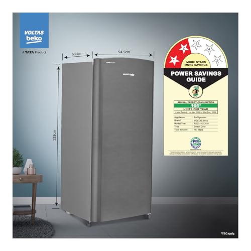 Image of Voltas Beko, A Tata Product 183 L, 2-Star Single Door Direct Cool Refrigerator with Fresh Box Technology (RDC215C / 2S0XIR0M0000GO, Hairline Silver)