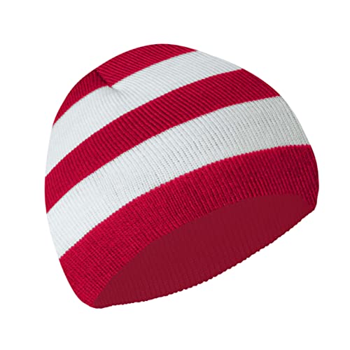 COUVER Unisex Red White Striped Beanie Hat 8 inch for Costume or Winter 1PC
