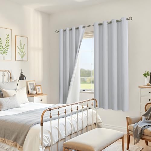 Image of YoungsTex Light Grey Linen 100% Blackout Curtains 68 Inch Length for Bedroom, Full Room Darkening Thermal Insulated Drapes with Grommet for Living Room, 2 Panels, 52 X 68 Inch