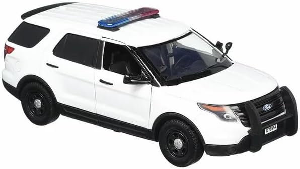 2015 Police Interceptor Utility White with Flashing Light Bar and Front and Rear Lights and 2 Sounds 1/24 Diecast Model Car by Motormax 79535