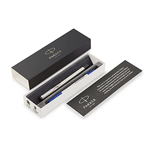 Parker Vector S0723490 - Bolígrafo de punta rodante (acero inoxidable, punta fina, tinta negra)