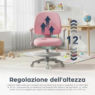 MARK ADLER Junior 5.0 – Sedia scrivania bambini ergonomica – Poltrona bambini girevole con poggiapiedi regolabile - Braccioli regolabili – Per studio e cameretta - Bambini dai 6 anni in su - Rosa