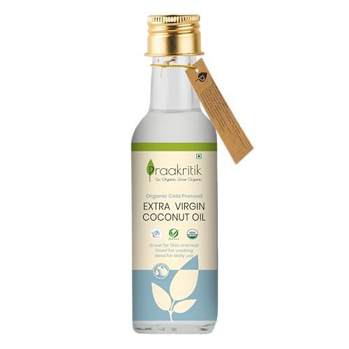 Image of Praakritik Organic Cold Pressed Extra Virgin Coconut Oil 100ml, Pure Natural & Chemical-Free,nariyal tel, Ideal for Cooking, Skin & Hair, Baby Massage