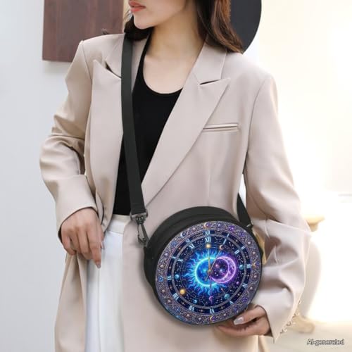 Image of Women Novelty Round Clock Shape Zippered Clock Purses for Women Tote Handbag Shoulder Bag, Gift for Mom Girlfriend