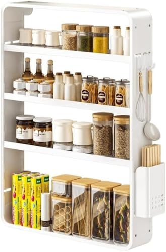 Organizador De Especias Estante De Especias Estante De Especias De Montaje En Pared De 4 Niveles Espacio De Estante De Especias Colgante De Aluminio Estante De Almacenamiento, White, 50 * 10 * 70cm