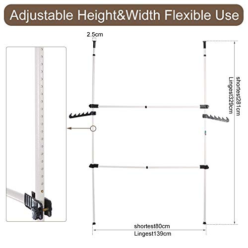 Sistema Guardaroba Telescopico, Appendiabiti di Acciaio Robusto Sistema Guardaroba Estensibile, Altezza e Larghezza Regolabili, Appendiabiti per La Camera con 2 Ganci - Image 4