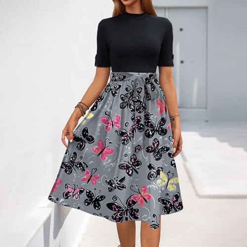 Summer Work Dresses for Women 2025 Short Sleeve Teacher Modest Two Tone Dress Business Casual Work Outfits3