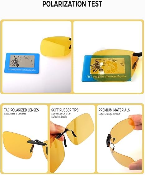 Image of Night Driving Glasses Clip On Night Vision Glasses HD Polarized Yellow Lens Compact Fit Non-Flip Up, Anti Glare (A11 Yellow /1 Pack)