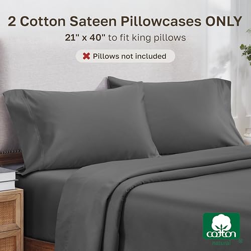 Image of California Design Den 800 Thread Count 2-Pack King Pillowcases, Grey | Soft & Thick 100% Cotton Sateen Backed by Good Housekeeping Seal, Classic Side Opening 4 inch Hem, Fits King Pillows