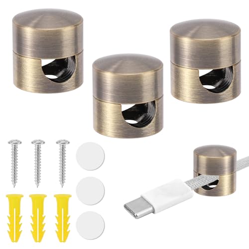 3pcs Adhesive Cable Anchors for Desk, Phone Charger Cord Holders Charging Cable Management Clips Aluminum Wire Organizer for Office Home Desktop Wall Nightstand (Bronze)