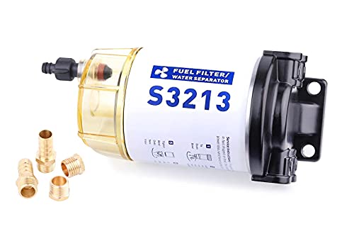 S3213 Marine Fuel Water Separator Complete Kit 3/8 Inch Npt Port For Marine Outboard Motor Mercury Replaces# 35-60494-1, S3213, 18-17928, 35-809097 Motor Boat Fuel Filter Kit 10 Micron B32013 18-7922 #TOP1