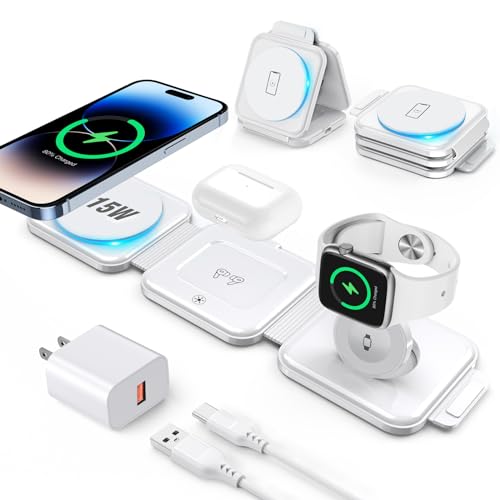 3 in 1 Charging Station for Apple Devices 18W Foldable Mag-Safe Charger Travel Wireless Charger Pad for iPhone 14 13 12 Pro/Pro Max/Plus/Mini AirPods 2/3/Pro iWatch Ultra/8/7/SE/6/5/4/3/2 White