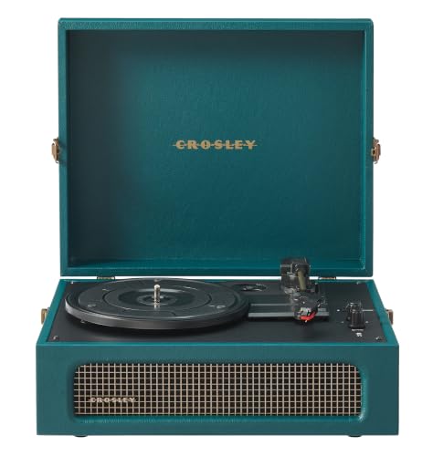 Image of Crosley CR8017B-DT Voyager Record Player, Dark Teal | 3-Speed Turntable, Bluetooth In / Out, Built-in Full-Range Stereo Speakers, Adjustable Pitch Control