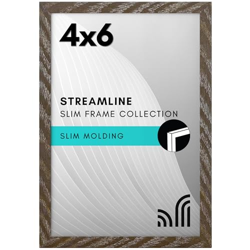 Americanflat 4x6 Picture Frame with Shatter-Resistant Glass - Streamline Collection - Thin Border Photo Frame for Tabletop and Wall - Hanging Hardware and Easel Stand Included - Distressed Brown
