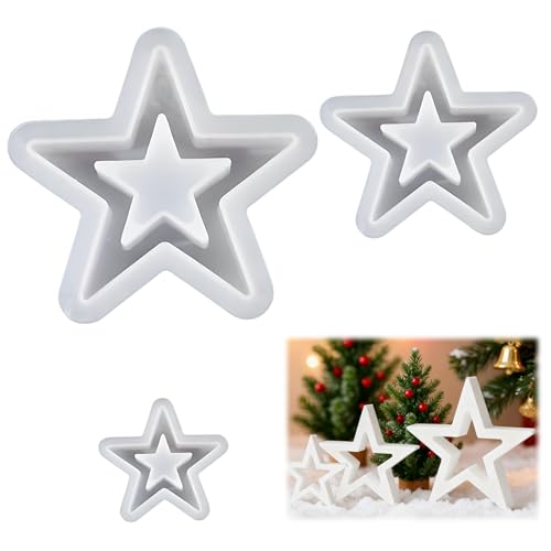 3 Stück Silikonform Stern Silikonformen Gießformen Weihnachten DIY Gipsformen zum Gießen Silikonform Stern Kerzenhalter DIY Weihnachten Handwerk Silikon Formen Weihnachten