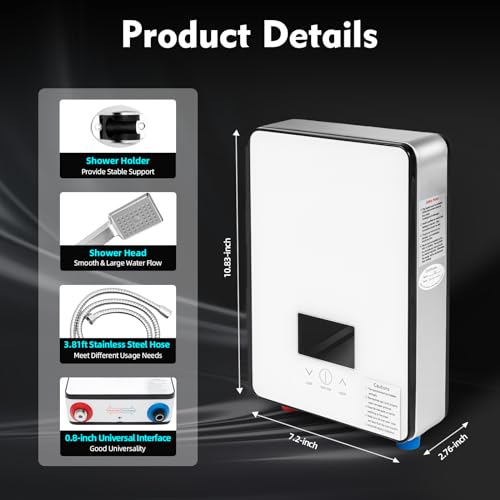 4500W Tankless Electric Water Heater Set, 110V Instant Hot Water Heater On Demand Shower Heater w/LED Display Screen&Overheating Protection, Thermostat Water Heater for Bathroom, Kitchen (White)