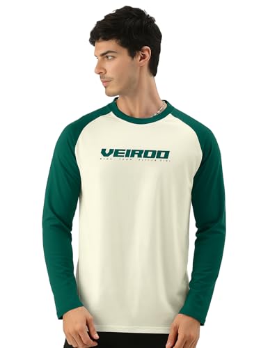 Image of Veirdo Pure Cotton Regular Fit Round Neck Front Chest Typographic Logo Printed Raglan Full Sleeve T-Shirt for Men (Colors: Green, Brown & Maroon)