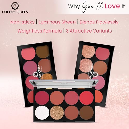 Image of Colors Queen Ultra Professional Blush Palette with Shimmer Highlighters and Contour | Highly Pigmented & Easy to Blendable Shades | Lightweight Blush and Highlighter Palette (Shade - 02)