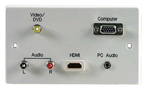 PRO SPRO SIGNAL 2 Gang Multimedia Wall Plate - HDMI, RCA Phono, VGA & 3.5mm Audio Sockets - PELR0062, White