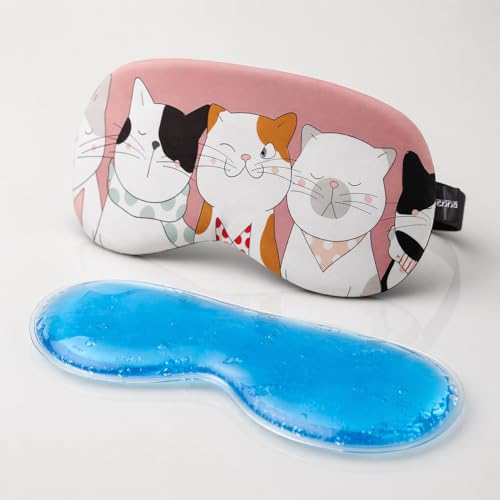 Image of Jenna Polyester Cute Gel Sleeping Eye Shade Mask Cover For Insomnia, Meditation, Puffy Eyes And Dark Circles 5 Kitty Pink