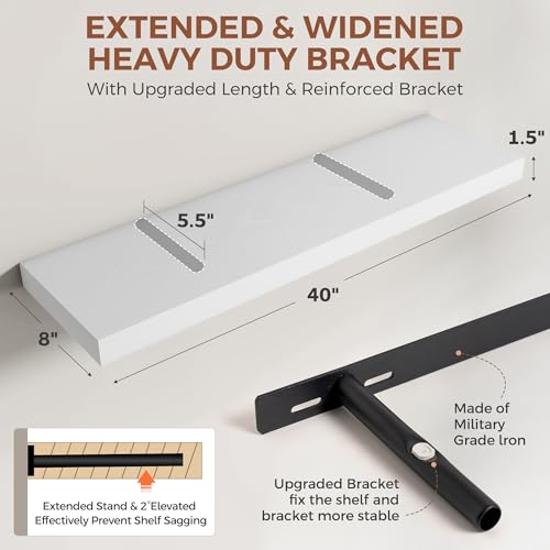 Image of Dreamland 40 Inch White Floating Shelves for Wall,8 Inch Deep Floating Shelves,40 inch W x 8 inch D Wall Shelves for Bedroom,Living Room, Kitchen,Bathroom,Set of 2
