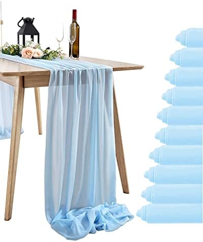 10Ft Sheer Table Runner Holiday 10pcs Baby Blue Wedding Decoration Chiffon Fabric Long Table Runners Home Table Decorations